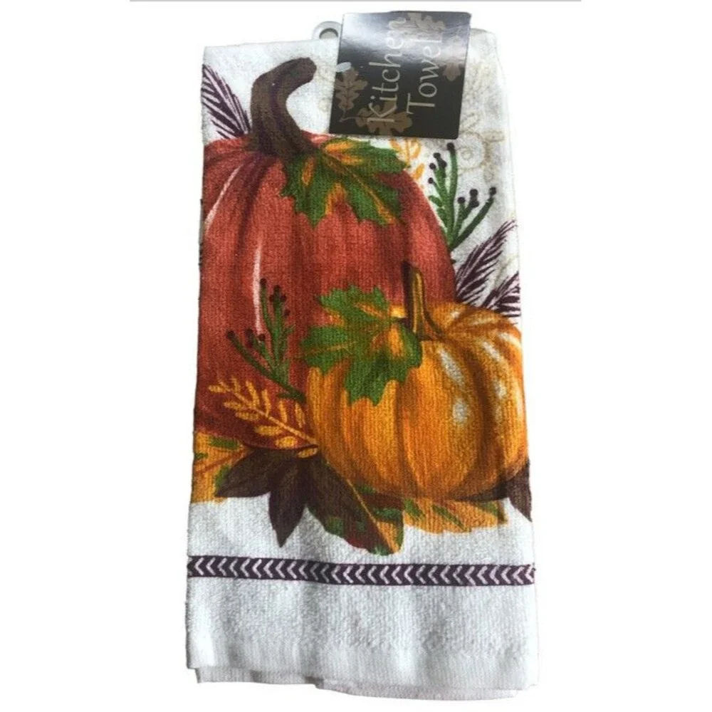 Pumpkin Kitchen Dish Towel Oven Mitts Potholder Thanksgiving Autumn Set of 4